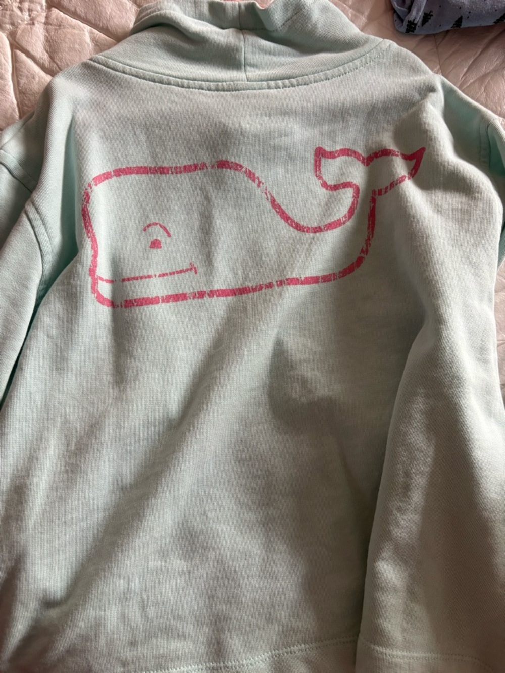 Vineyard Vines Kids Mint Hoodie with Pink Whale Logo